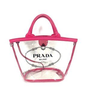 PRADA beach bag with pouch Logo Canapa 2WAY Bag Shoulder Bag Hand Bag Tote Bag